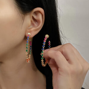 Rainbow Pear Hoop Earrings