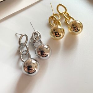 Multi-layer chain round ball earrings