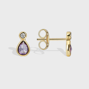Small fresh water drop shaped purple zircon earrings