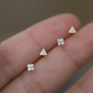 9K Pave Square & Triangle Stud Earrings