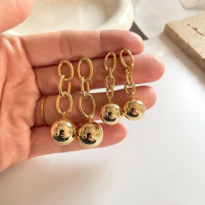 Multi-layer chain round ball earrings