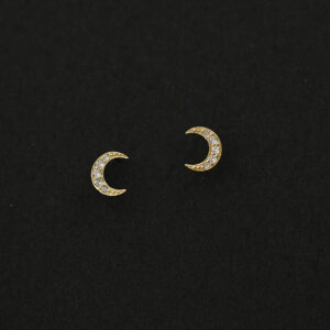 9K Pave Moon Stud Earrings