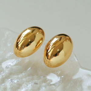 Oval metal landscape earrings