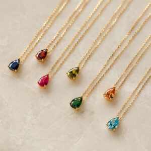 Birth Stone Pear Solitaire Necklace